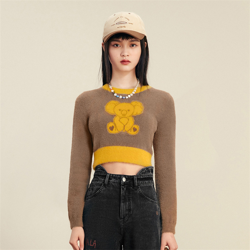 亲肤针织衫上衣女BM风短款线套衫