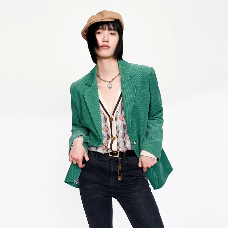 纯色单西上衣外套时髦灯芯绒西装