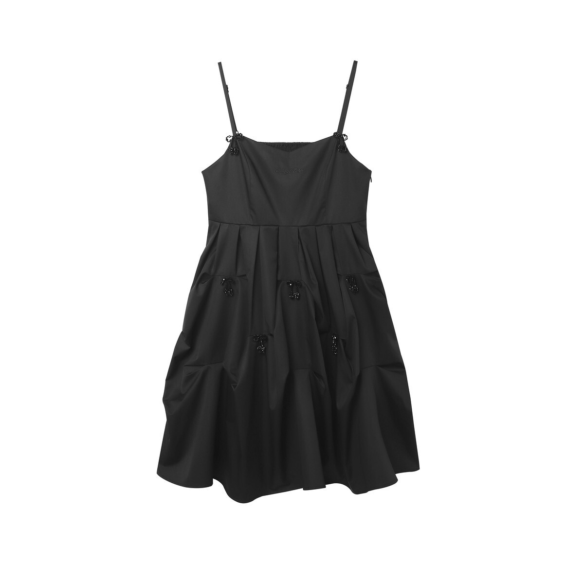 鸟家撒柜蝴蝶结捏褶吊带连衣裙