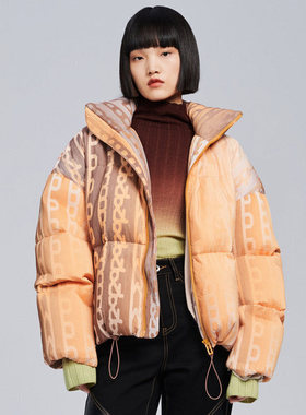 鸟家 冬季女装联名主题纹样羽绒服L400 抗寒加厚短款宽松面包服