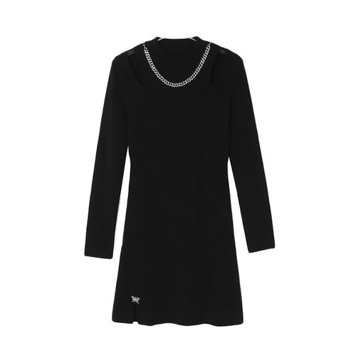 金属装饰亲肤露肩连衣裙鸟撤柜