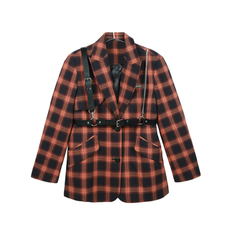 鸟撒柜断码清仓处理女装酷美风格纹西装式大衣L441