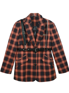 鸟撒柜断码清仓处理女装酷美风格纹西装式大衣L441