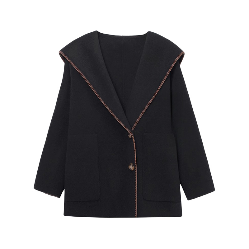 单层羊毛大衣女大翻领学院风大衣