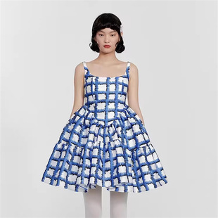 L252 格纹背带连衣裙 一线大品牌撒柜清仓设计感小众女装 高级感