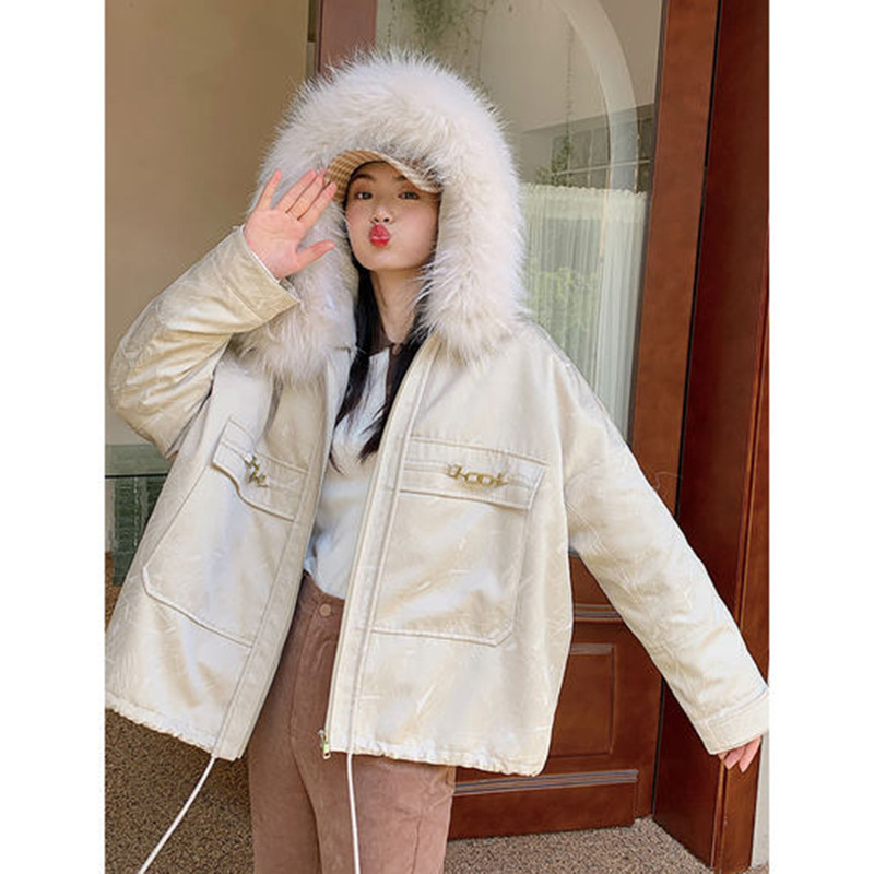 剪牌冬保暖外衣植绒满印派克外套