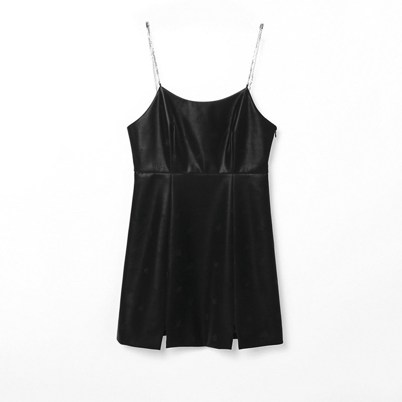 休闲透气好看连衣裙压印PU吊带裙