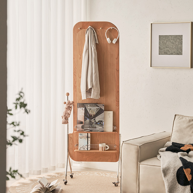 实木全身镜卧室全身镜多功能落地镜置物镜杂志架旋转全身镜