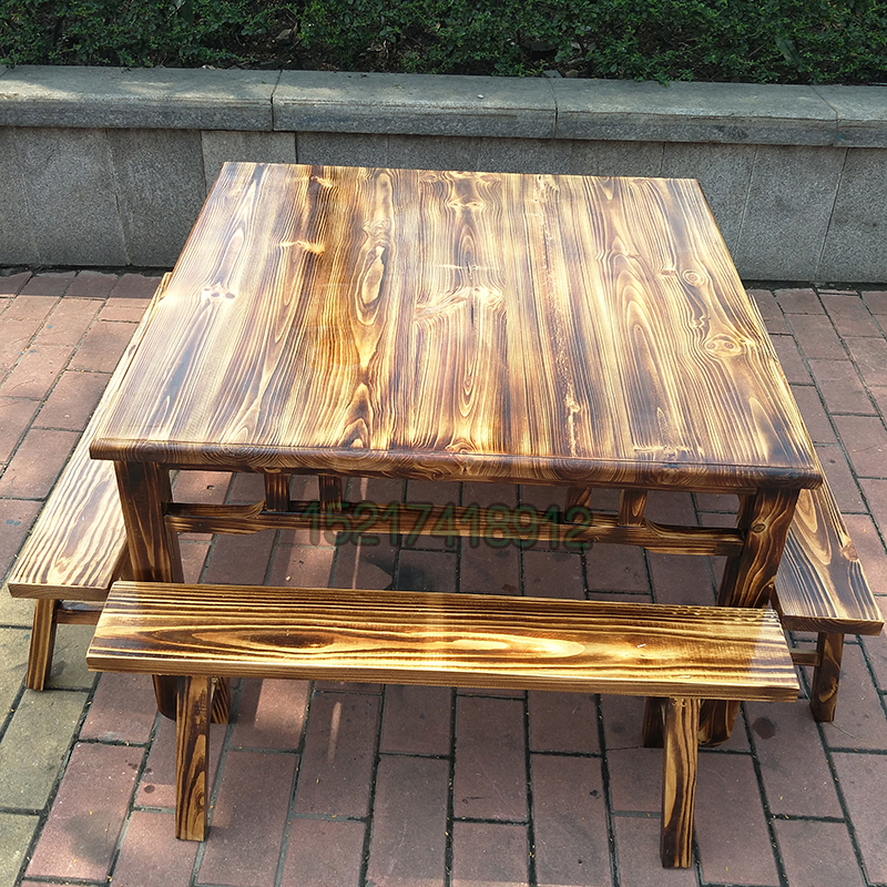 面馆实木八仙桌休闲农庄餐馆农家乐方桌复古饭店正方形餐桌凳