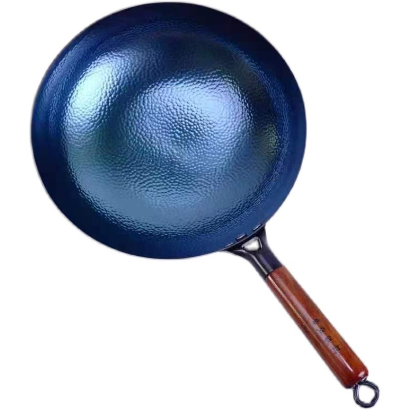 正宗章丘铁锅无涂层不粘锅老式木把炒锅圆底燃气灶通用手工炒菜锅