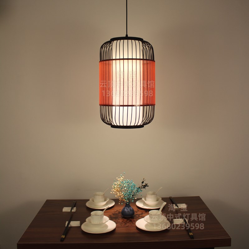 202新款创意古典火锅店圆卡商用灯笼竹艺鸟笼餐桌餐饮吊灯设计师