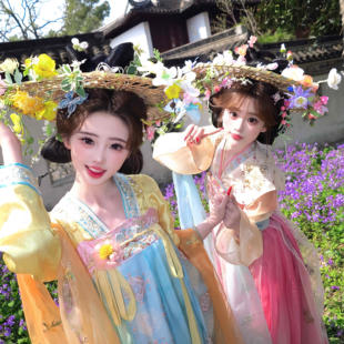 旅游妆造道具配饰竹编汉服拍照帷帽情侣花神斗笠小唐风写真道具