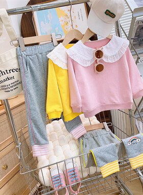 【原37.99现19.99】儿童可爱甜美时尚长袖上衣时尚舒适休闲裤套装
