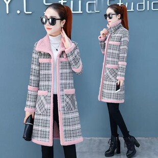 2024年新款时尚妈妈装格子加厚中长款棉衣外套女冬季洋气加绒上衣