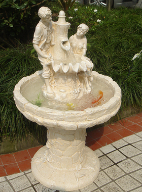 欧式情侣人物工艺摆设田园风家居庭院流水加湿喷泉祝福装饰摆件