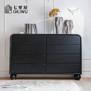 七里屋/法式复古风黑色实木八斗柜卧室房间客厅奶油中古风储物柜