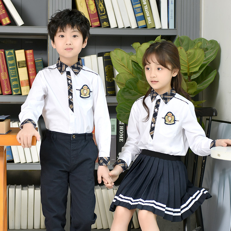 幼儿园园服长袖白色衬衫春秋季男女儿童英伦学院风校服小学生班服