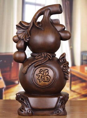 福禄葫芦摆件实木雕刻招财中式装饰祝寿礼品客厅玄关电视柜工艺品