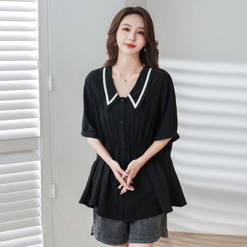 大码女装200斤胖mm夏装是买洋气短袖衬衫胖妹妹宽松显瘦时尚上衣