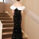 法式 一字肩亮片鱼尾晚礼服高级订婚敬酒服年会主持气质连衣裙长款