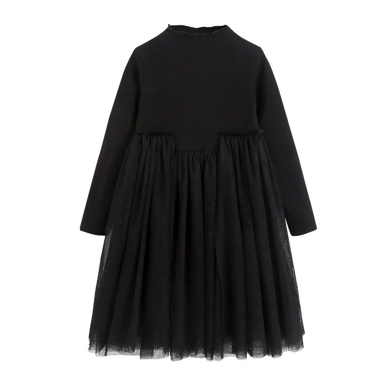 女童春秋装儿童公主裙洋气蓬蓬网纱裙长袖黑色裙子打底连衣裙冬季