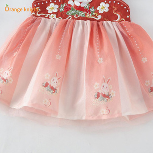 兔年婴儿满月服夏季 周岁礼服裙子 中国风汉服女宝宝百天连衣裙古装