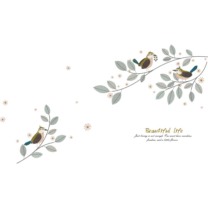 大型客厅沙发电视背景墙贴纸文艺浪漫卧室装饰品田园树枝花鸟贴画