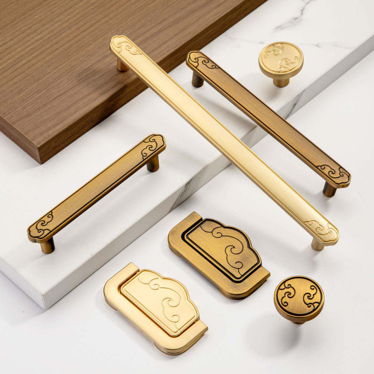 新中式中式古典祥云纹小拉手家具门把手金色装饰柜门小拉手