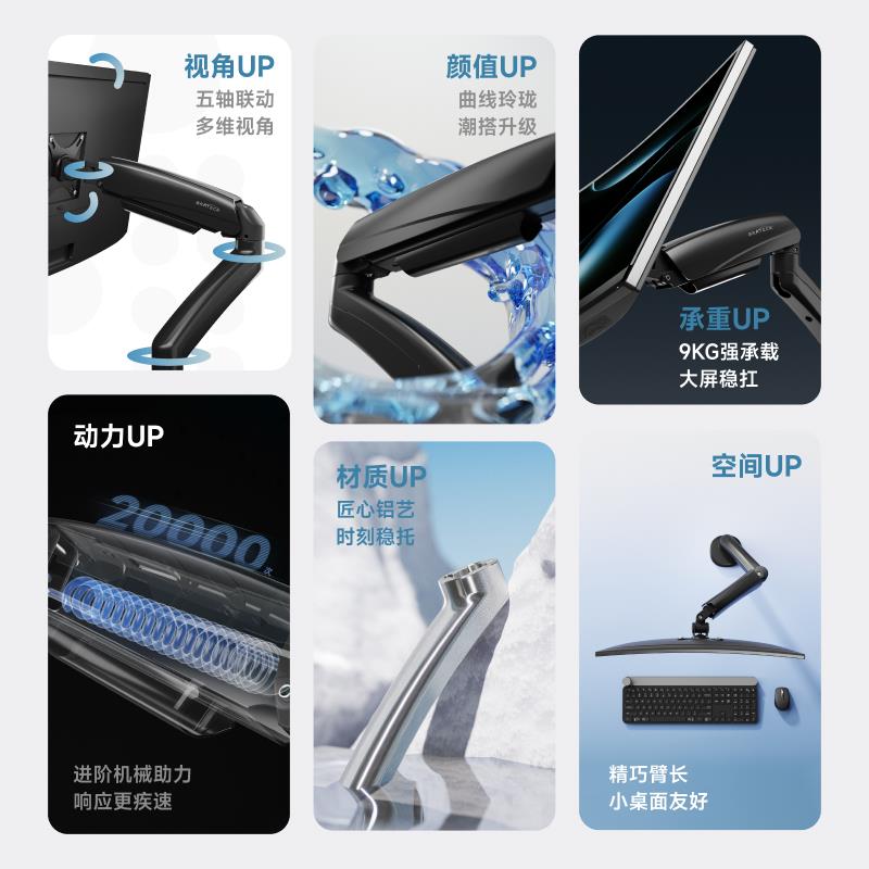 Brateck北弧显示器支架电脑机械臂免打孔增高旋转vesa底座E320