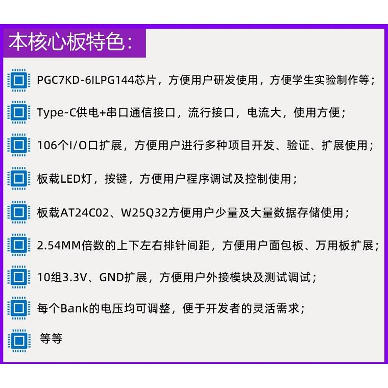 [国产]紫光同创PGC4KD/PGC7KD-6ILPG144 FPGA/CPLD开发板/核心板