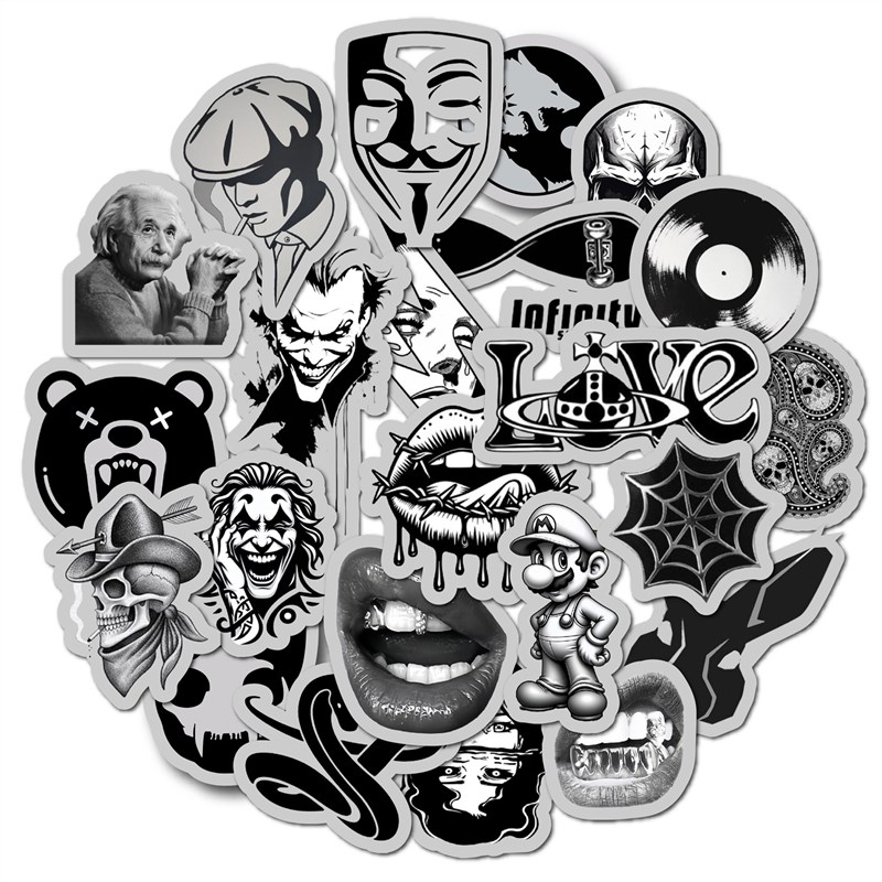 50张潮流个性彷金属拉丝哥特覆古氛围贴纸装饰笔记本头盔水杯摩托