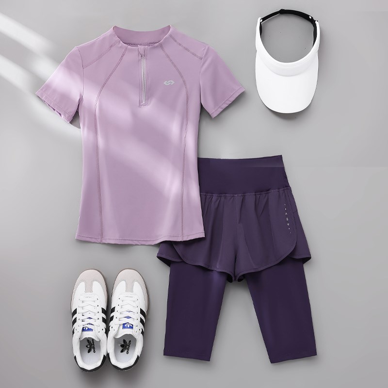 骑行服女公路自行车夏季新款五分裤速干短袖跑步健身显瘦运动套装