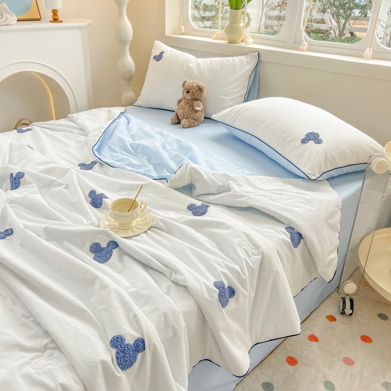 迪士尼米奇夏被空调被四件套夏季儿童薄被子单人双人夏凉被可机洗