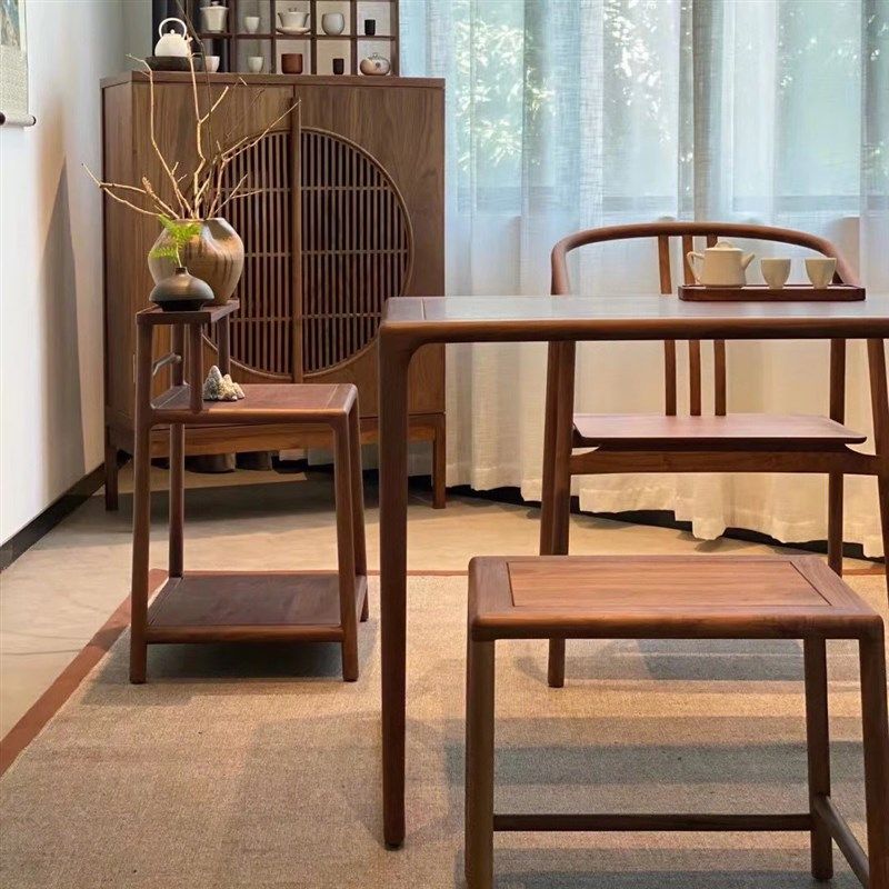 黑胡桃木茶桌新中式阳台茶桌椅组合小型泡茶桌实木书桌小茶台茶几