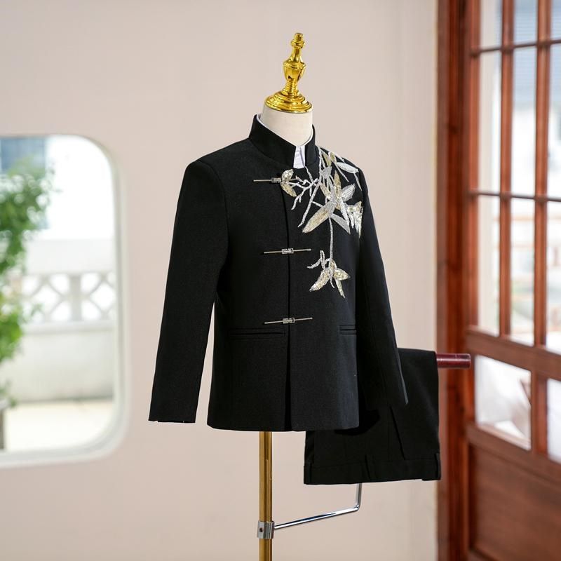 男童复古唐装国风西服套中山装男孩朗诵演讲主持人礼服新中式西装