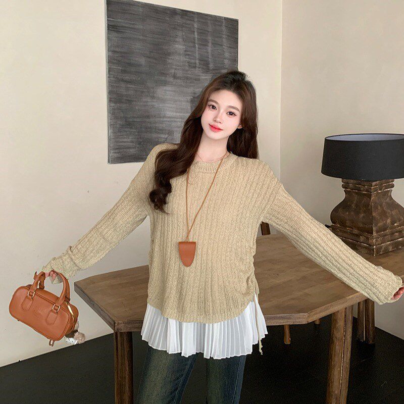 小吉家大码女装2025春装新款胖mm薄款针织衫百褶裙无袖背心裙套装