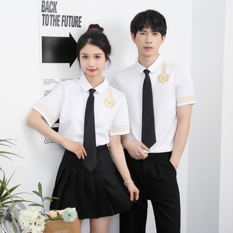 夏季美发师理发店发型师酒吧KTV服务员工作服男女生短袖衬衫衬衣