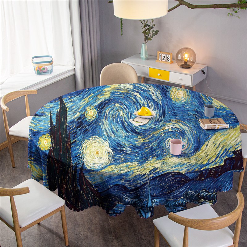创意圆形桌布家用轻奢网红梵高油画酒店大小圆桌布艺来图定制装饰图片