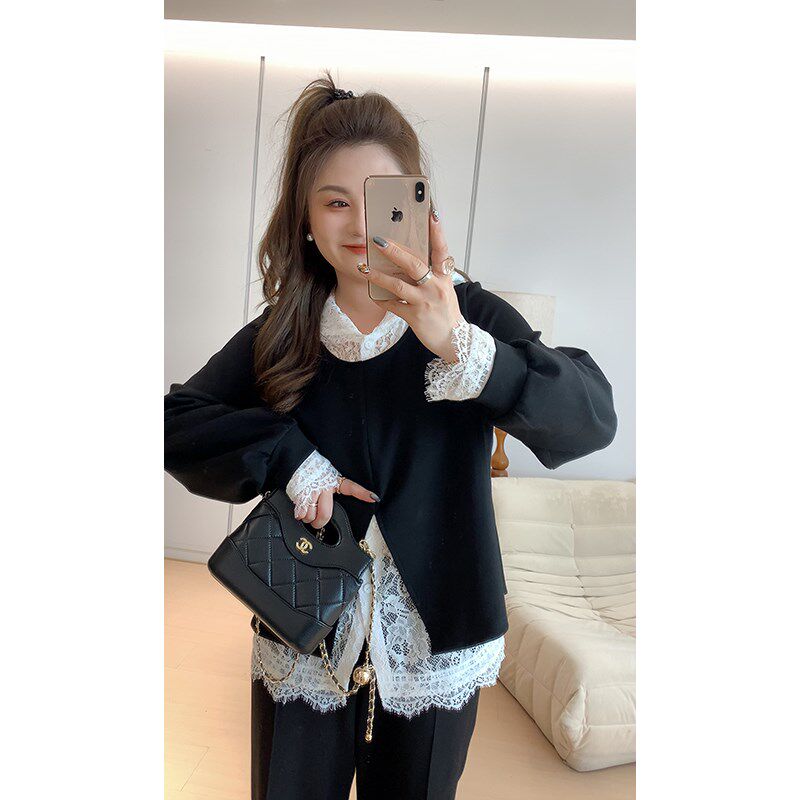 【胖佳佳】蕾丝乐章 连帽蕾丝打底外套直筒长裤三件套H624Z16036