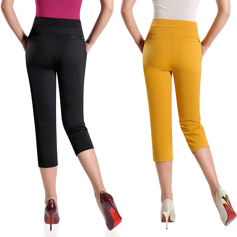 夏季薄款女士七分裤中老年裤子松紧腰高腰休闲裤大码中年人女裤