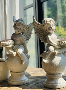 法式复古罗马柱小天使摆件西洋古董风家居客厅酒柜橱窗装饰工艺品