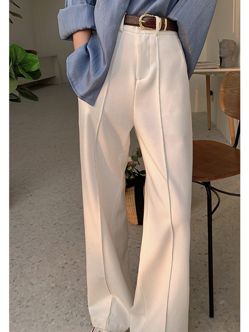 白色阔腿裤女秋冬垂坠感高级感直筒加绒加厚宽松高腰质感西装裤子