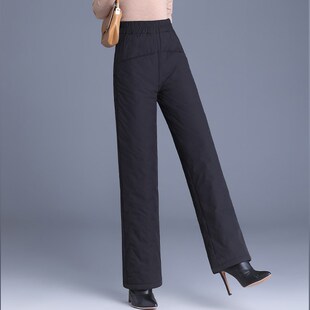 时尚妈妈冬季羽绒棉裤女士高腰显瘦直筒休闲裤加厚保暖黑色长裤子