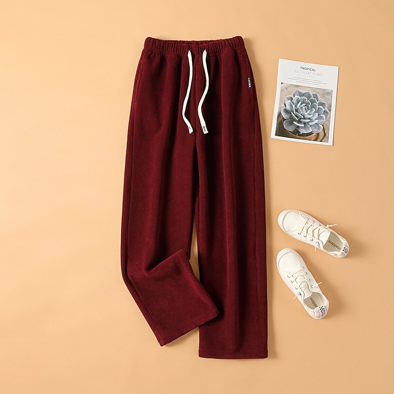 雪尼尔阔腿裤女2024秋冬新款加绒裤女士高腰直筒休闲灯芯绒女裤子