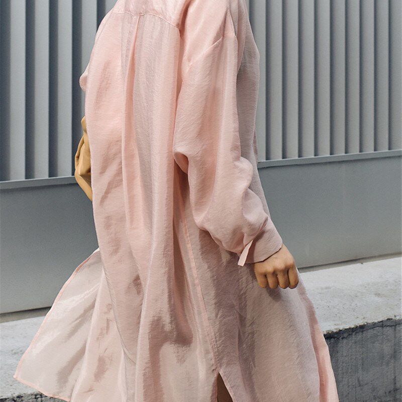 宽松大码衬衫女长款连衣裙气质学院风百搭开衫外套显瘦长袖防晒衣