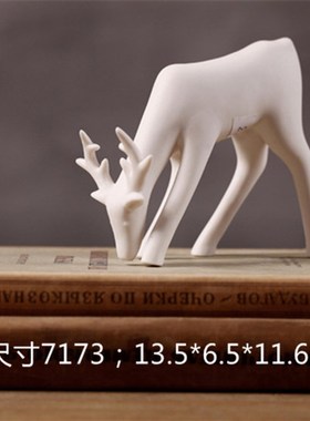 美式乡村创意简约家居装饰白色陶瓷鹿摆件 橱窗场景拍摄道具摆设