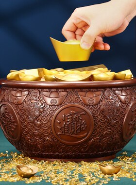 紫铜《元宝聚宝盆》摆件家居饰品礼品桌面客厅办公室公司开业乔迁
