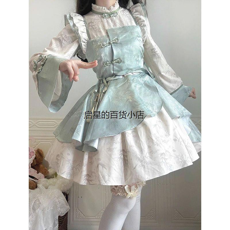 现货中华风Lolita改良旗袍汉服少女连衣裙长袖op春季日常百搭