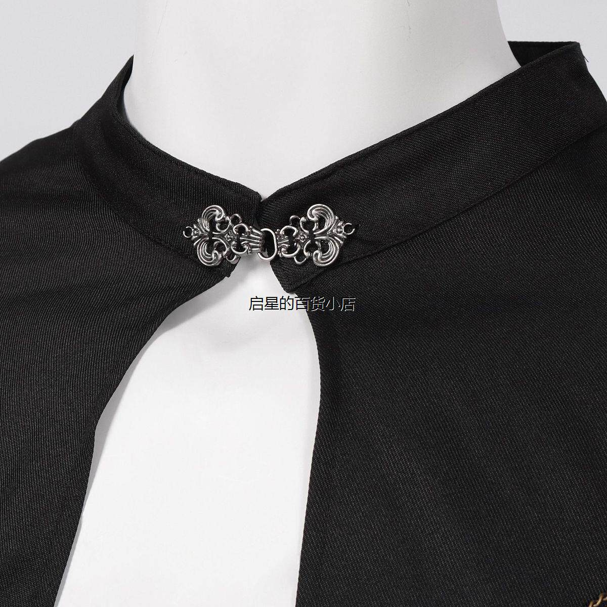 中世纪欧洲皇家斗篷加垫肩男女复古珠帘齿轮链条连帽披风演出服