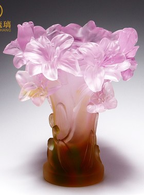 琉璃艺术品百合花花瓶装饰摆件客厅插花卧室家居轻奢高级搬家礼物